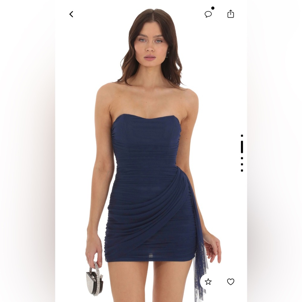 Lucy in the Sky Mesh Tassel Corset in Navy Mini Dress